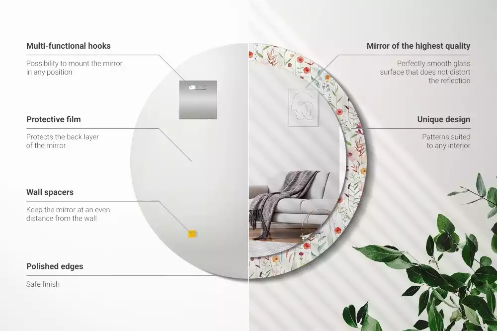 Espelho decorativo redondo Flores selvagens