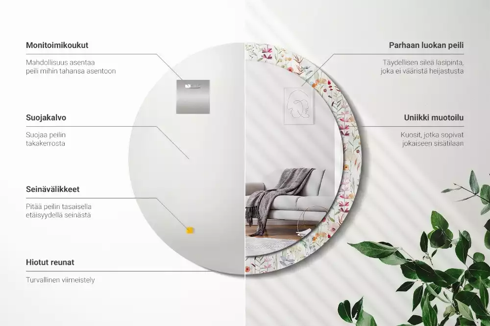 Espelho decorativo redondo Flores selvagens