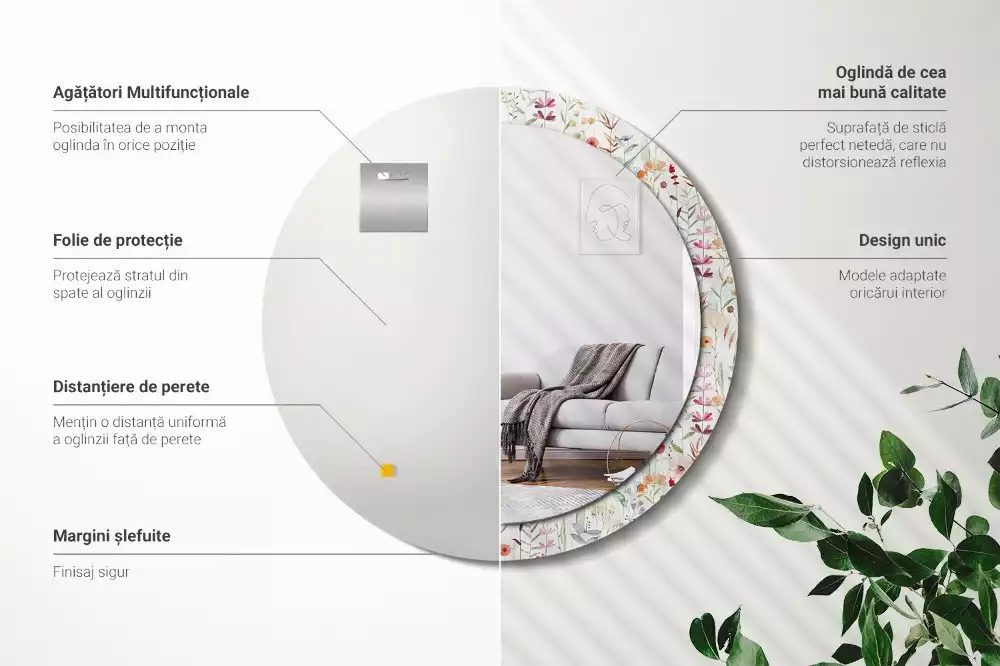 Espelho decorativo redondo Flores selvagens