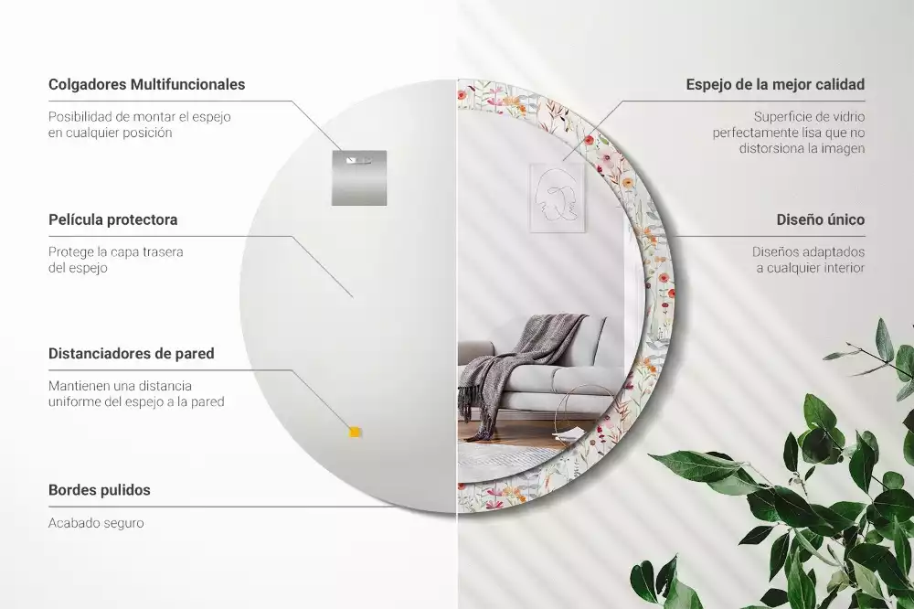 Espelho decorativo redondo Flores selvagens