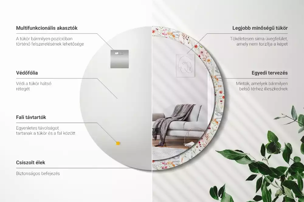 Espelho decorativo redondo Flores selvagens