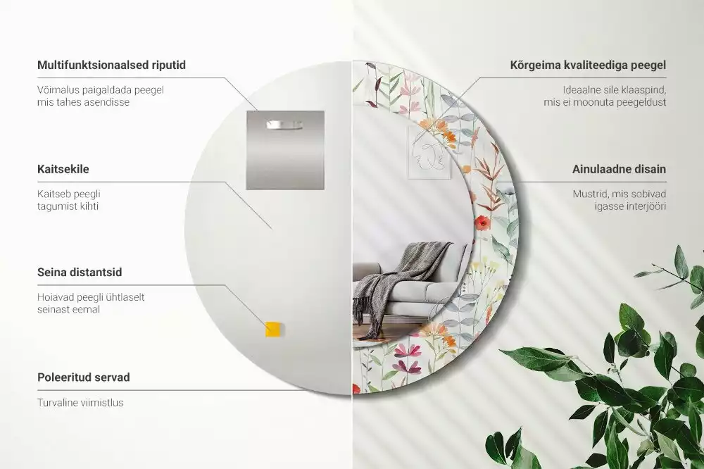 Espelho decorativo redondo Flores selvagens