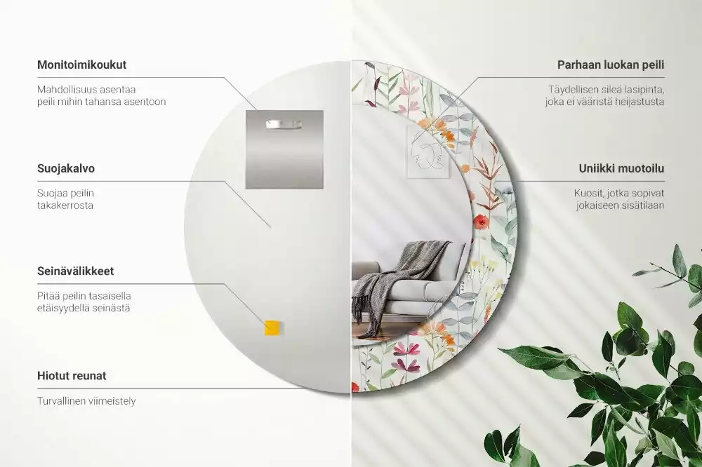 Espelho decorativo redondo Flores selvagens