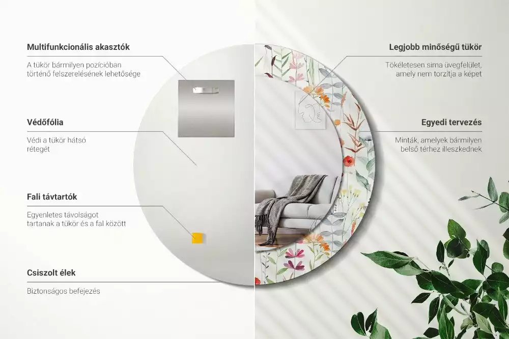 Espelho decorativo redondo Flores selvagens
