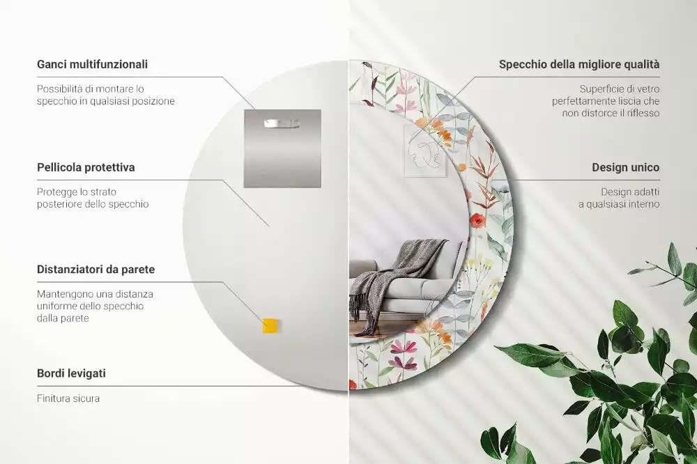 Espelho decorativo redondo Flores selvagens