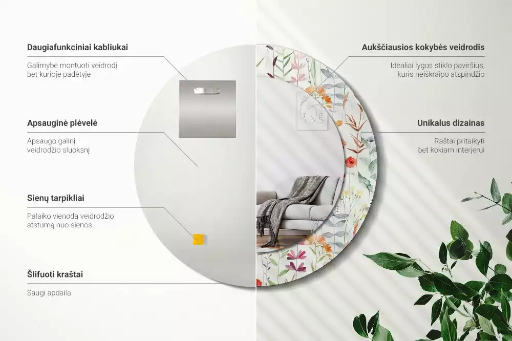 Espelho decorativo redondo Flores selvagens