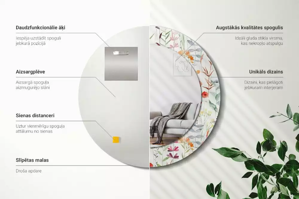 Espelho decorativo redondo Flores selvagens