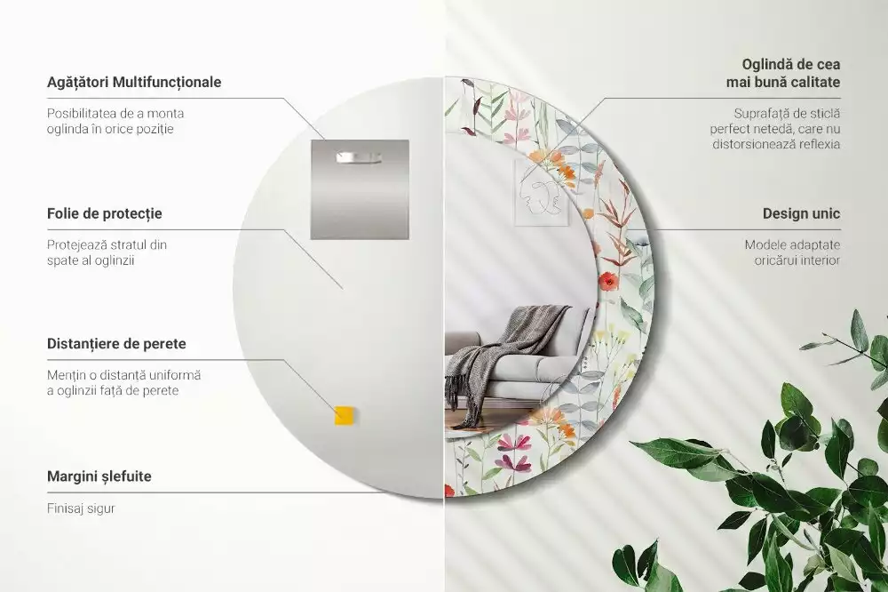 Espelho decorativo redondo Flores selvagens