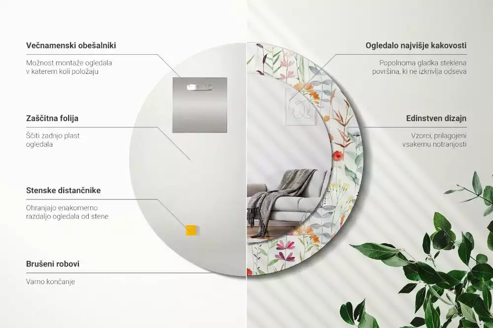 Espelho decorativo redondo Flores selvagens