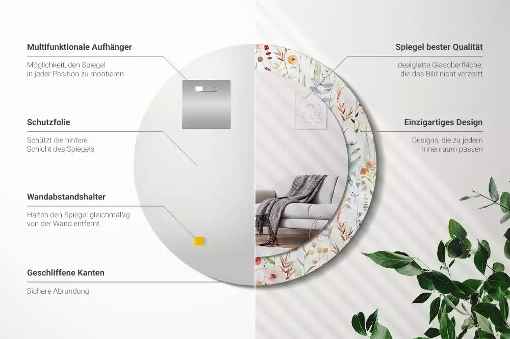 Espelho decorativo redondo Flores selvagens