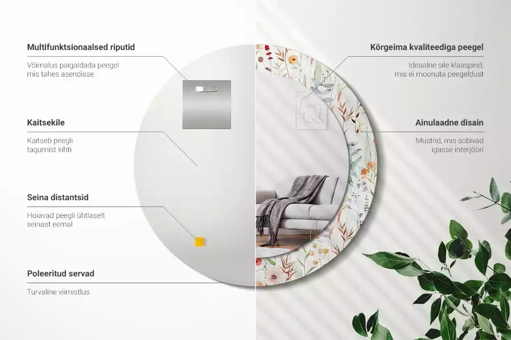 Espelho decorativo redondo Flores selvagens