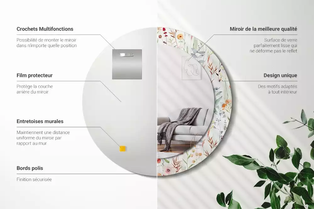 Espelho decorativo redondo Flores selvagens