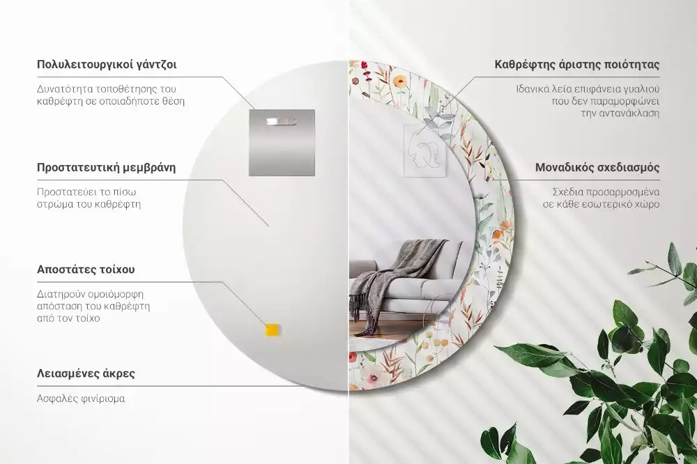 Espelho decorativo redondo Flores selvagens