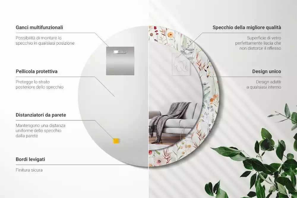 Espelho decorativo redondo Flores selvagens