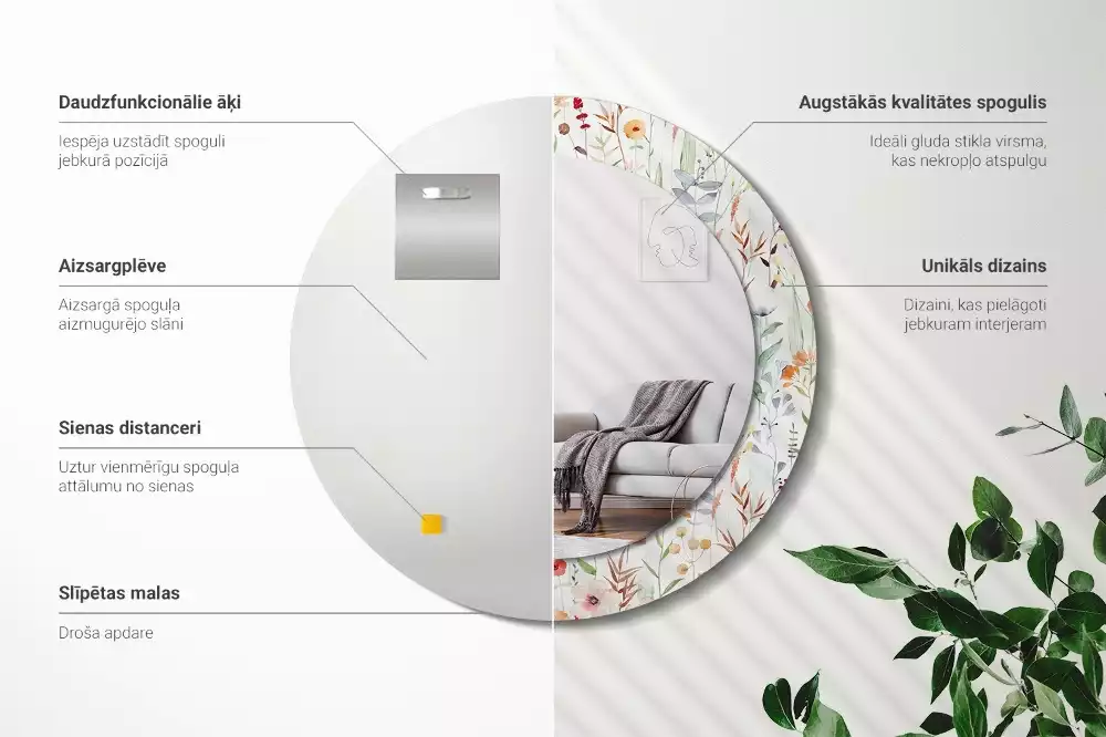 Espelho decorativo redondo Flores selvagens