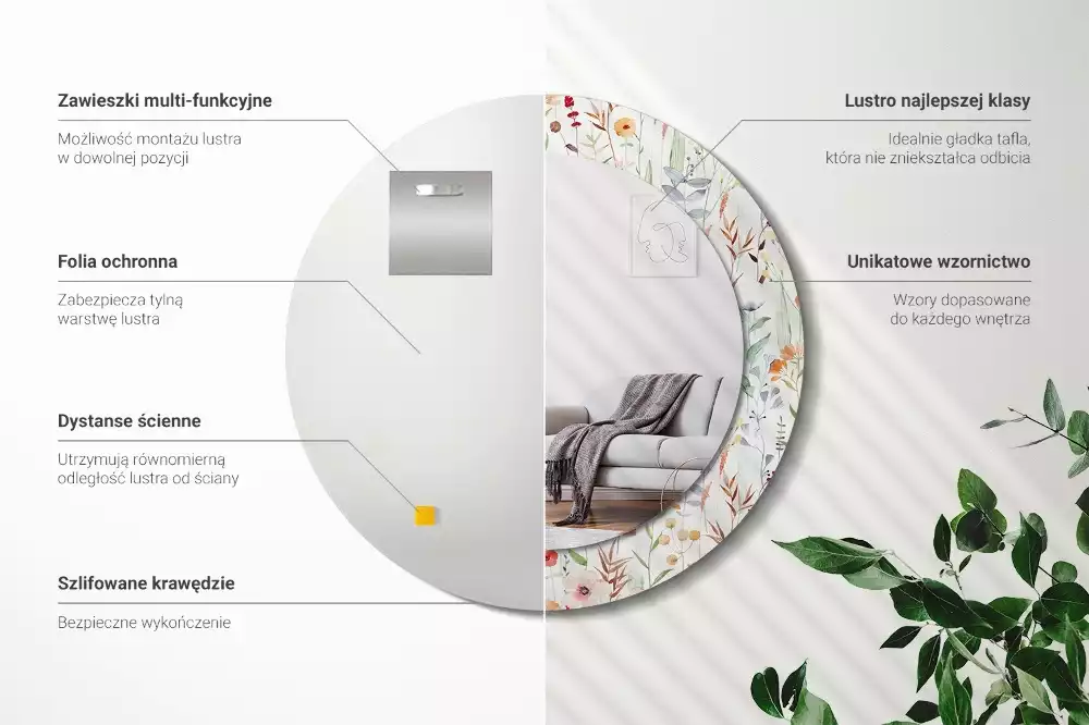Espelho decorativo redondo Flores selvagens