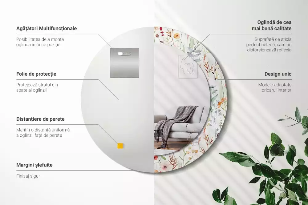 Espelho decorativo redondo Flores selvagens