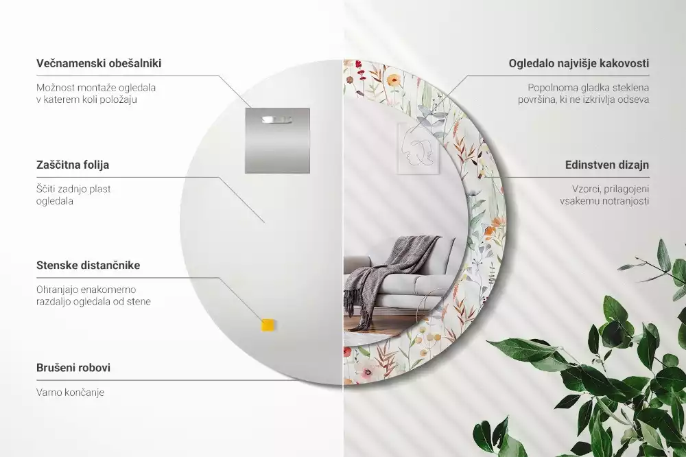 Espelho decorativo redondo Flores selvagens