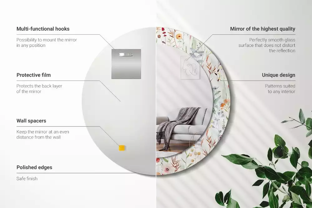 Espelho decorativo redondo Flores selvagens