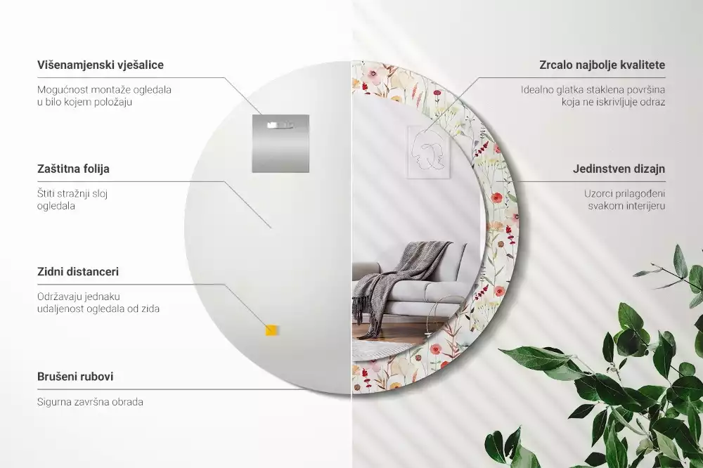 Espelho decorativo redondo Flores selvagens