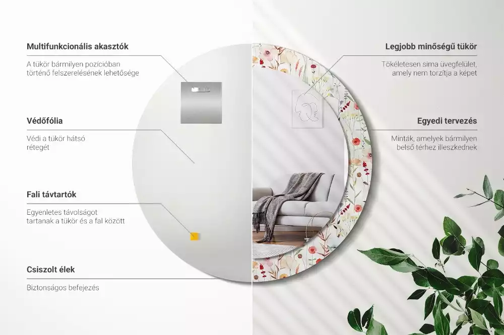 Espelho decorativo redondo Flores selvagens