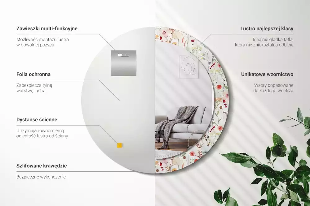 Espelho decorativo redondo Flores selvagens