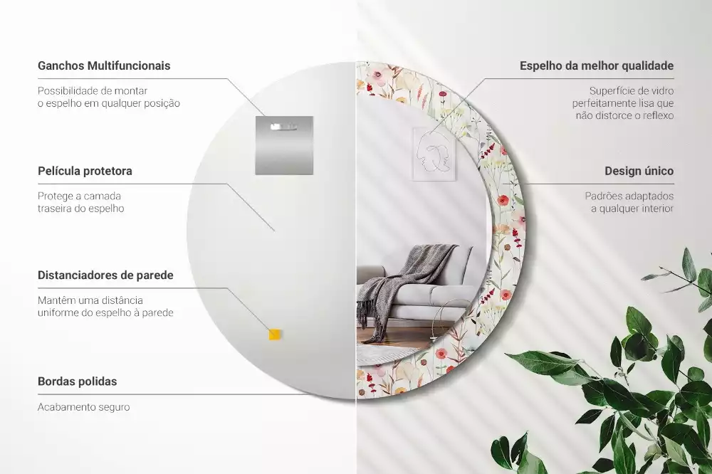 Espelho decorativo redondo Flores selvagens