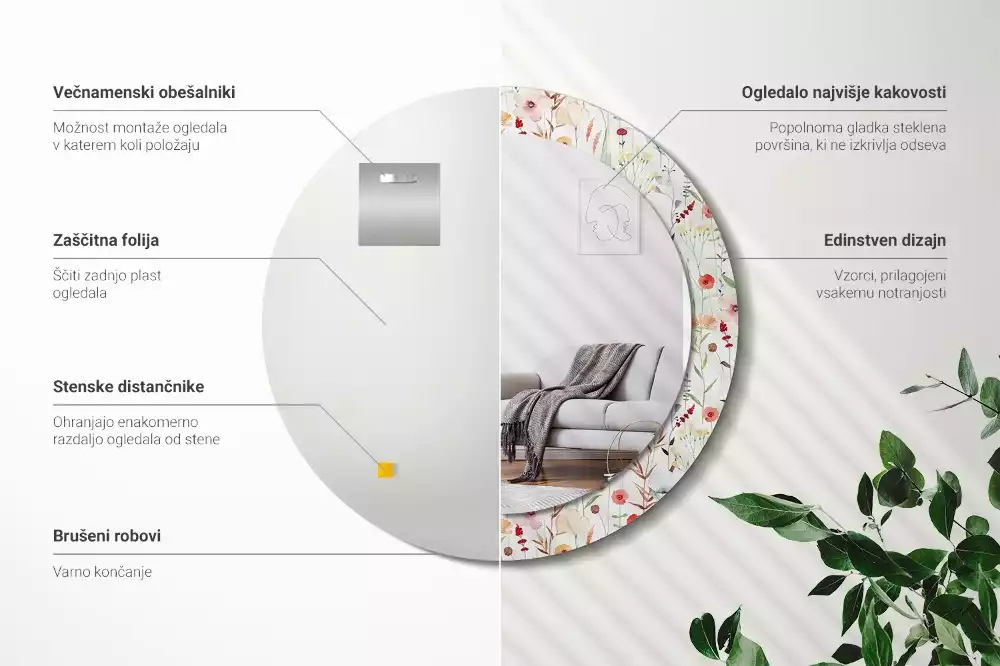 Espelho decorativo redondo Flores selvagens