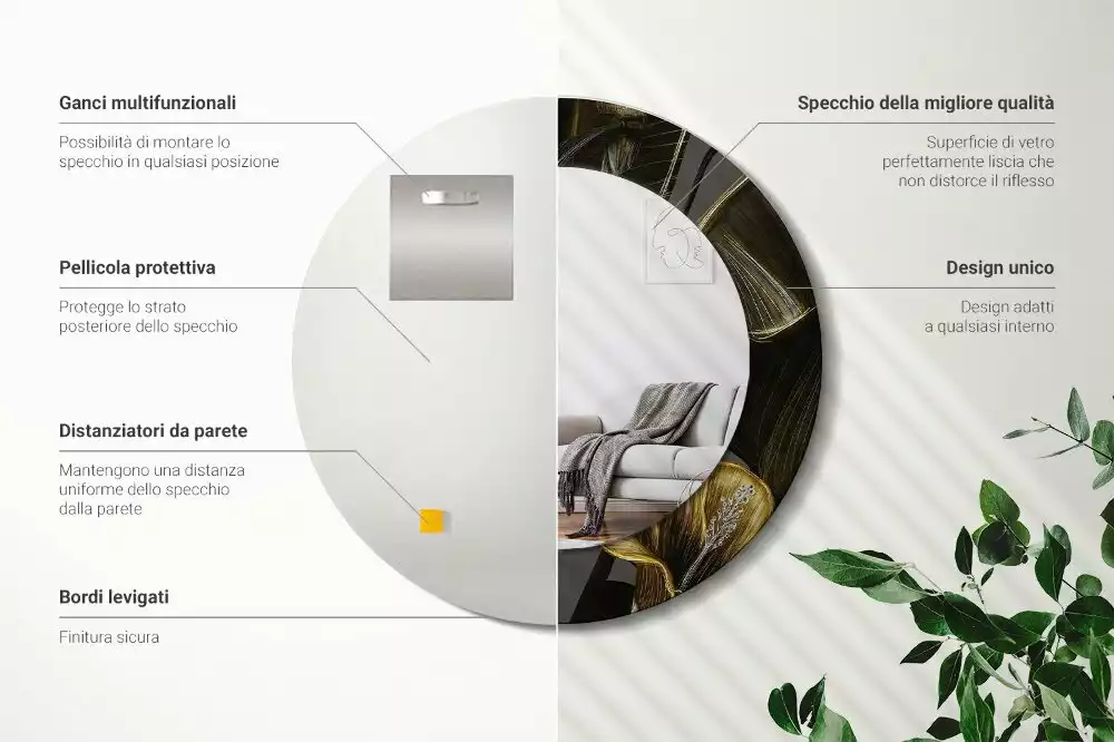 Espelho redondo decorativo Flores de hibisco