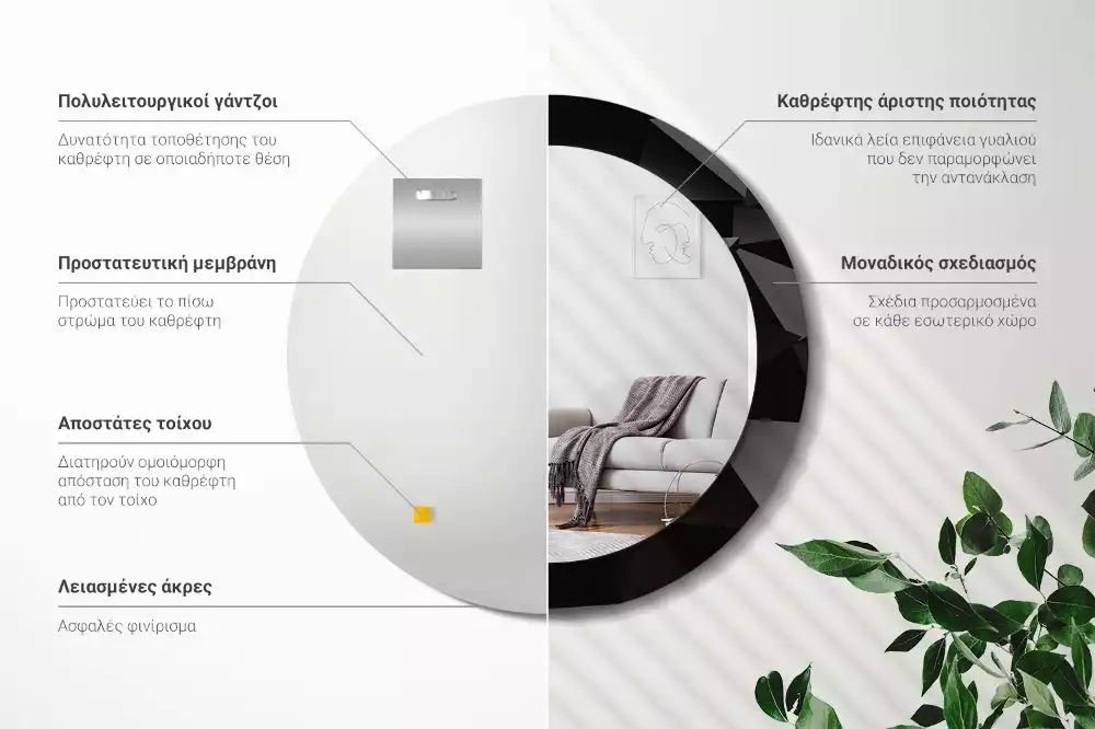 Espelho redondo decorativo Preto abstrato