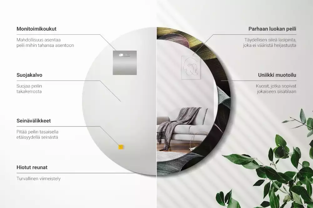 Espelho decorativo redondo Folhas tropicais escuras