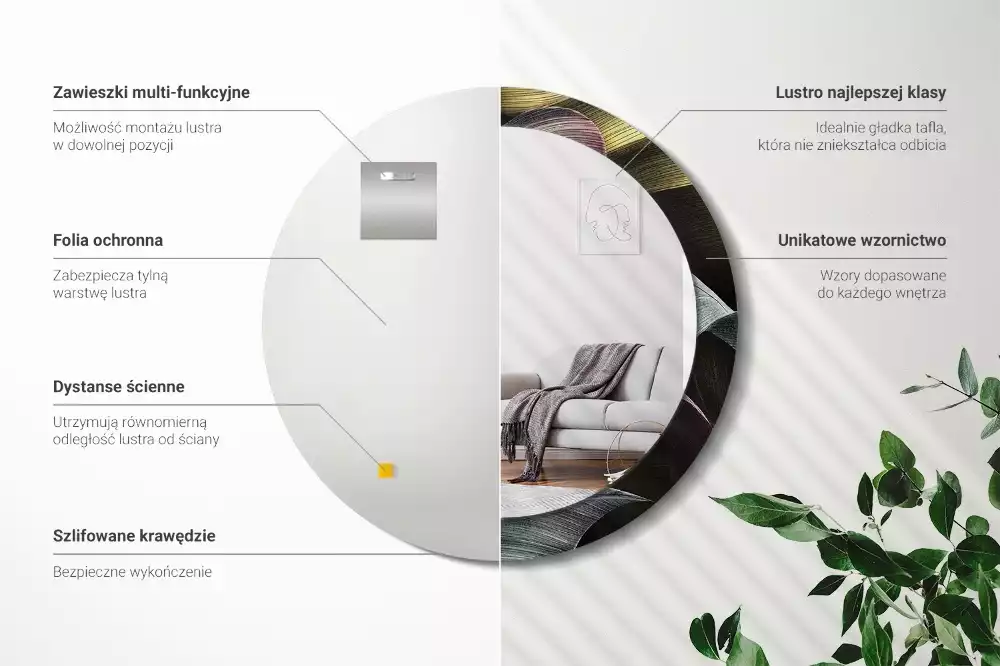 Espelho decorativo redondo Folhas tropicais escuras