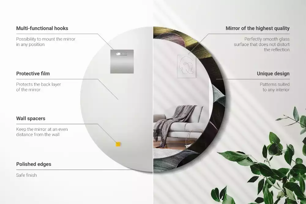 Espelho decorativo redondo Folhas tropicais escuras