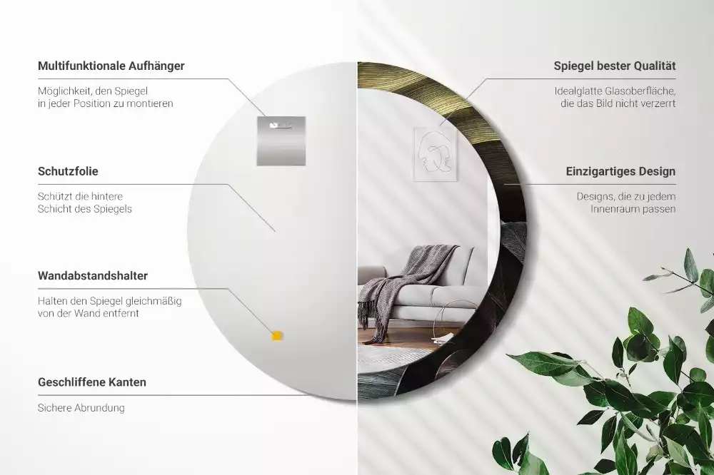 Espelho decorativo redondo Folhas tropicais escuras