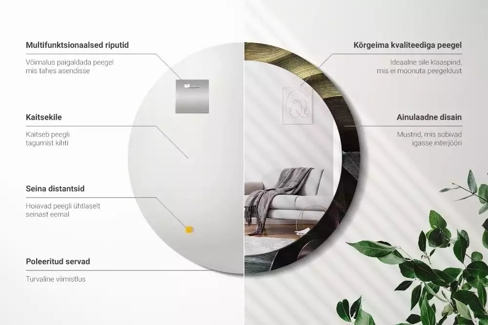 Espelho decorativo redondo Folhas tropicais escuras