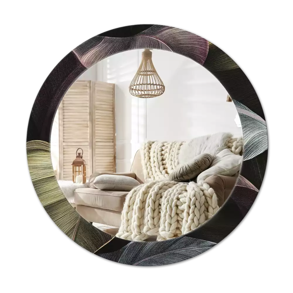 Espelho decorativo redondo Folhas tropicais escuras