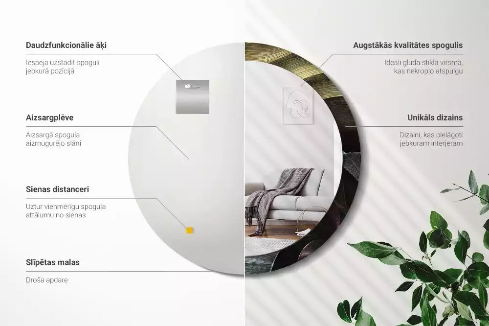 Espelho decorativo redondo Folhas tropicais escuras