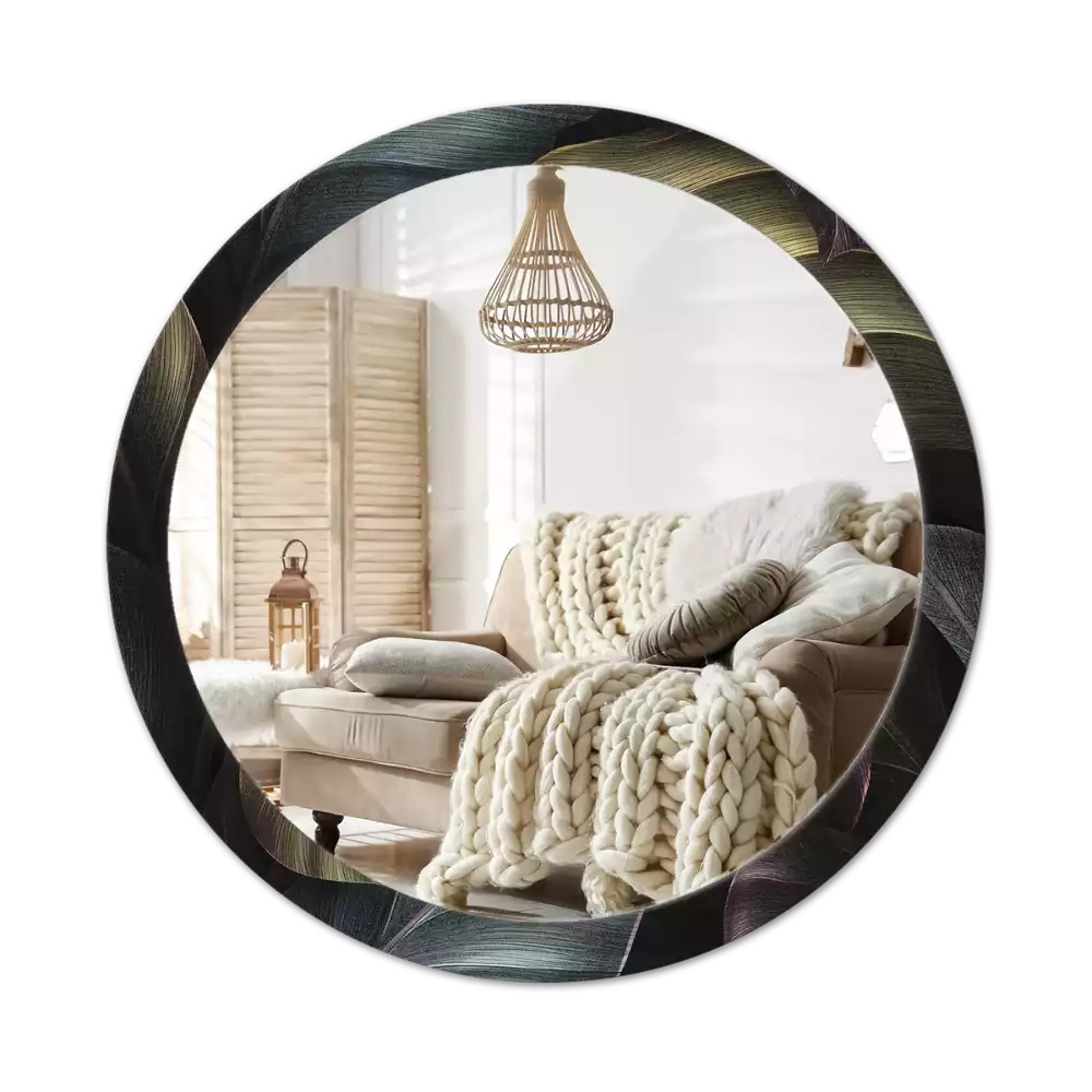 Espelho decorativo redondo Folhas tropicais escuras