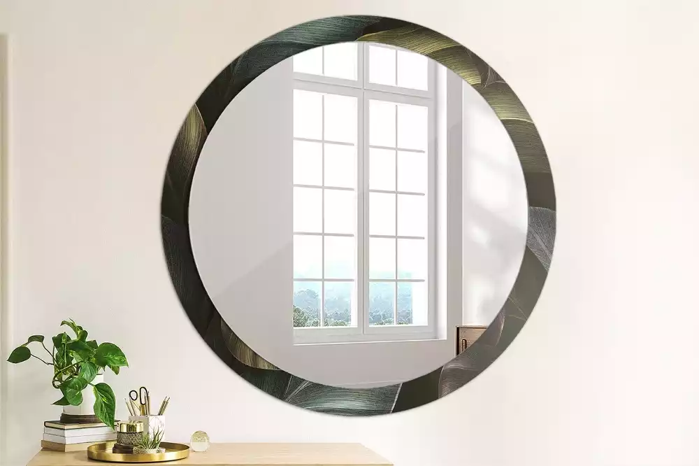 Espelho decorativo redondo Folhas tropicais escuras