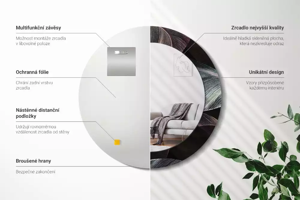 Espelho decorativo redondo Folhas tropicais escuras