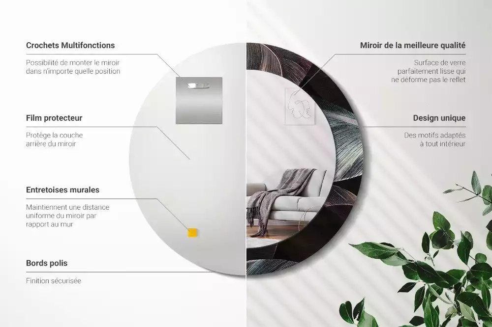 Espelho decorativo redondo Folhas tropicais escuras