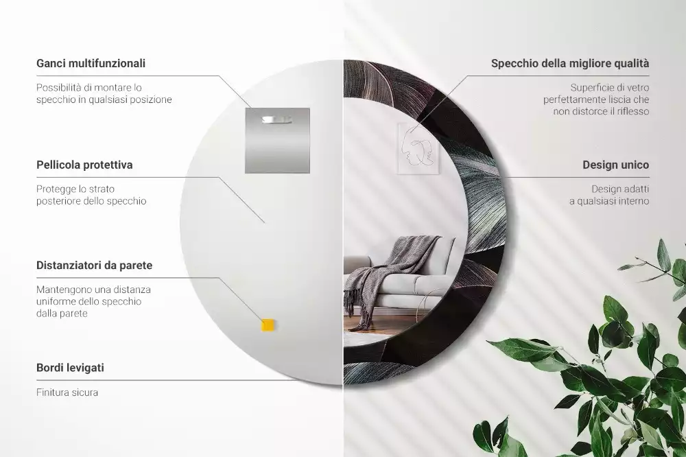 Espelho decorativo redondo Folhas tropicais escuras