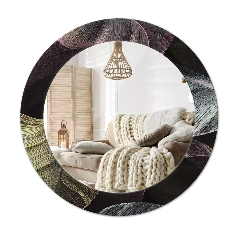 Espelho decorativo redondo Folhas tropicais escuras