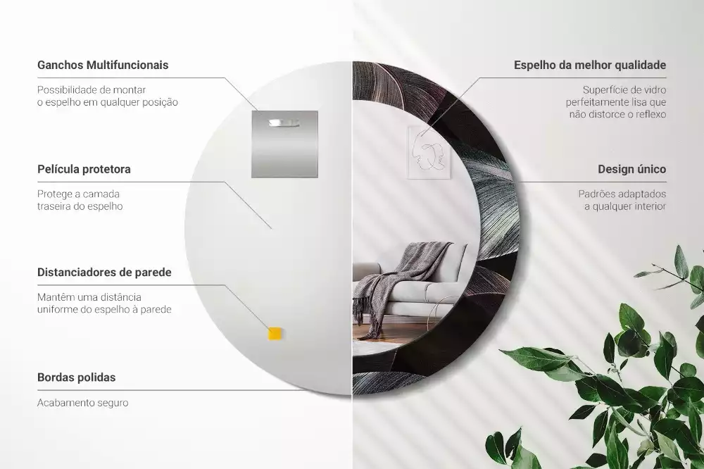 Espelho decorativo redondo Folhas tropicais escuras