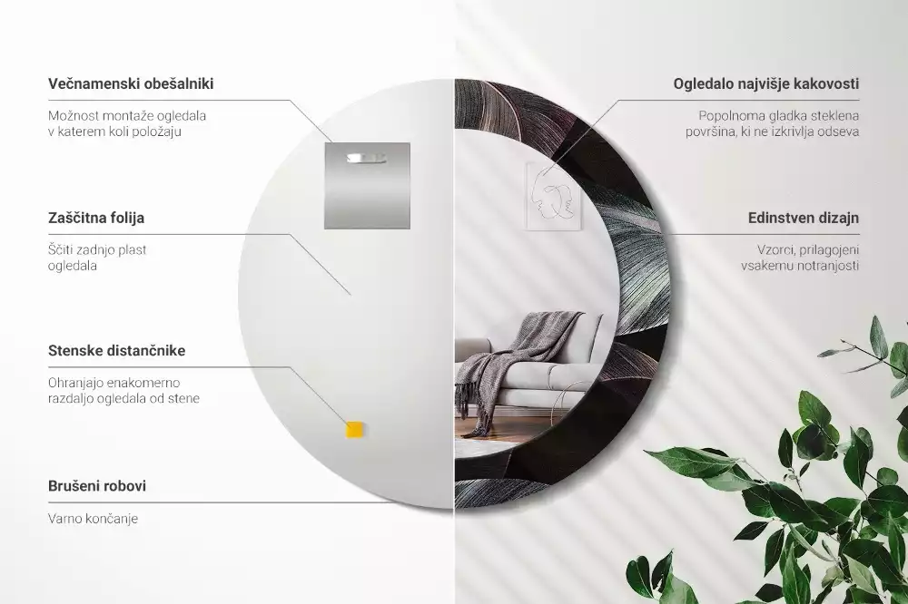 Espelho decorativo redondo Folhas tropicais escuras