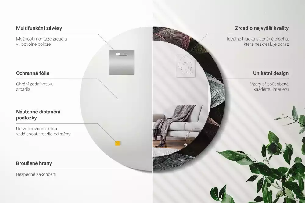 Espelho decorativo redondo Folhas tropicais escuras