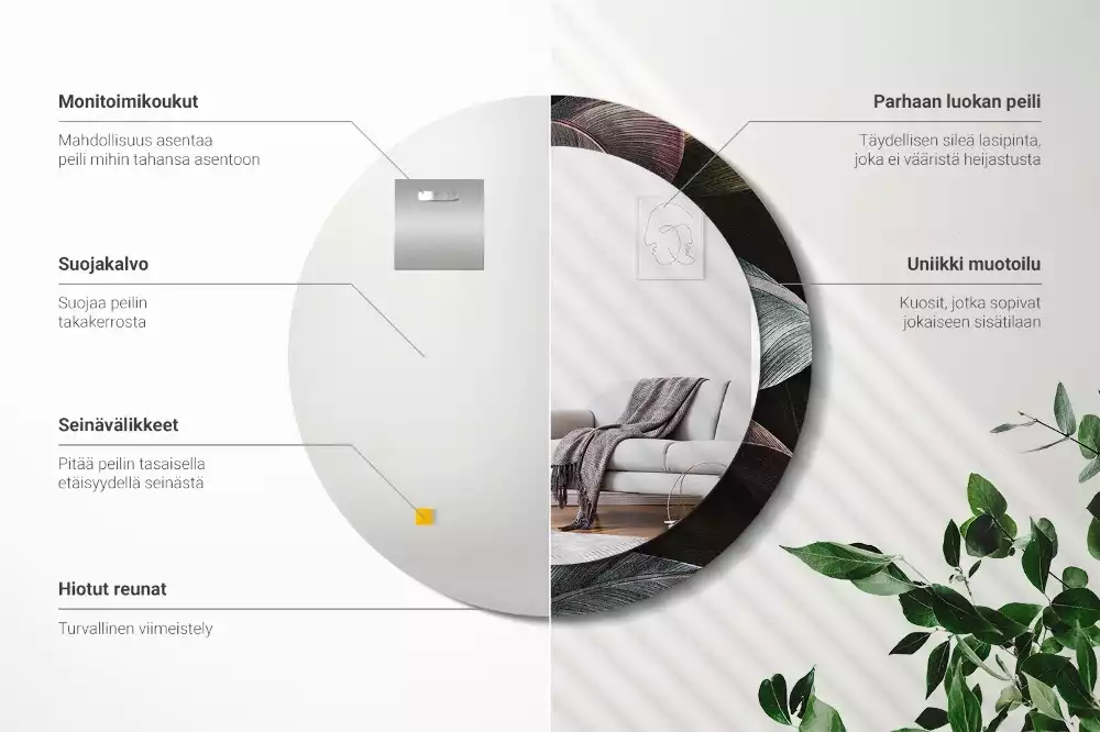 Espelho decorativo redondo Folhas tropicais escuras