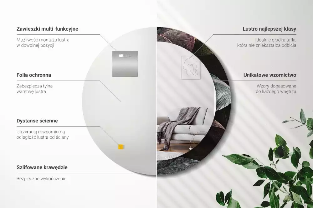 Espelho decorativo redondo Folhas tropicais escuras