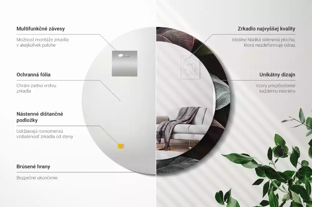 Espelho decorativo redondo Folhas tropicais escuras