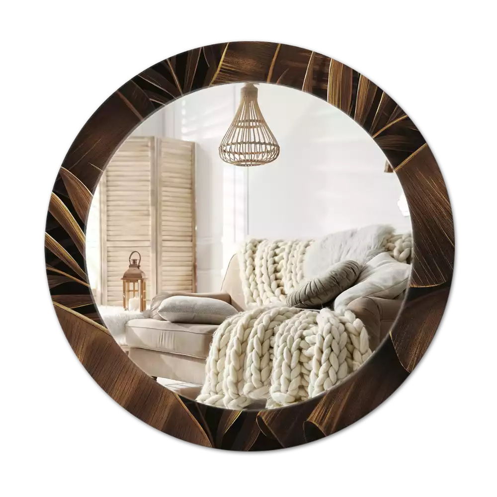 Espelho decorativo redondo Folhas de bananeira marrons